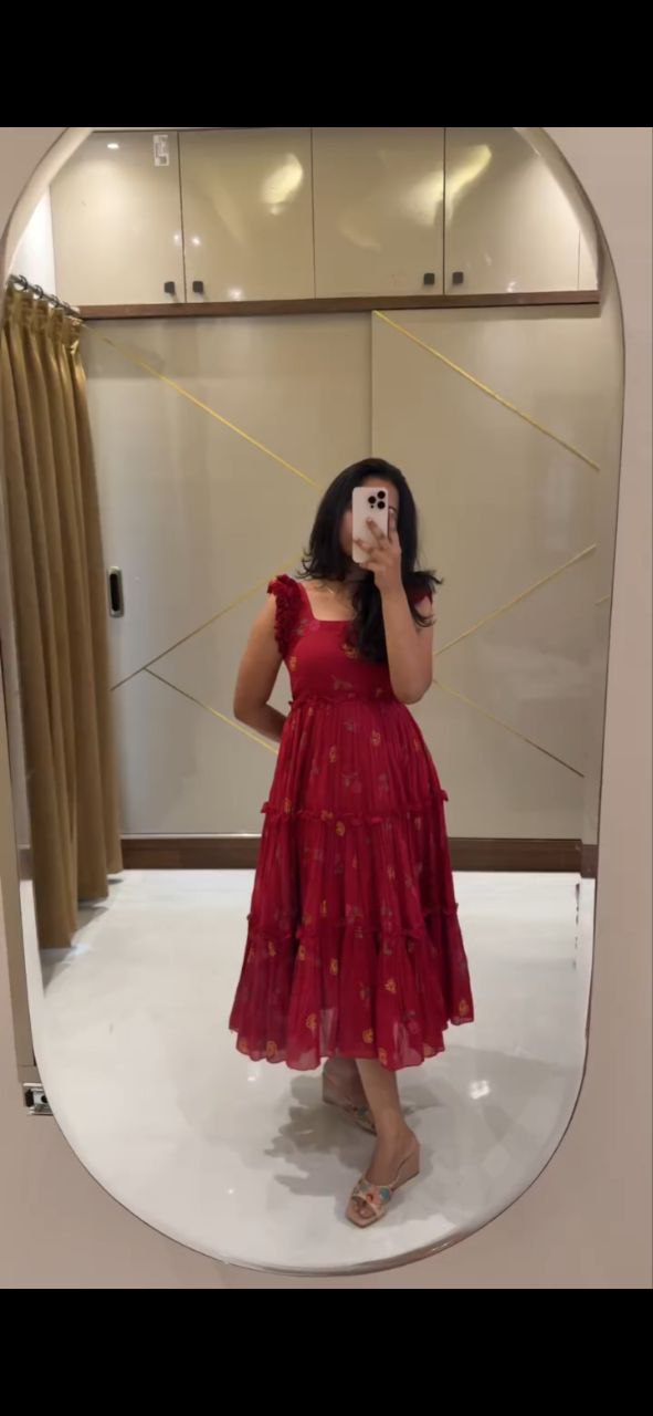 Hasina Red Midi Dress