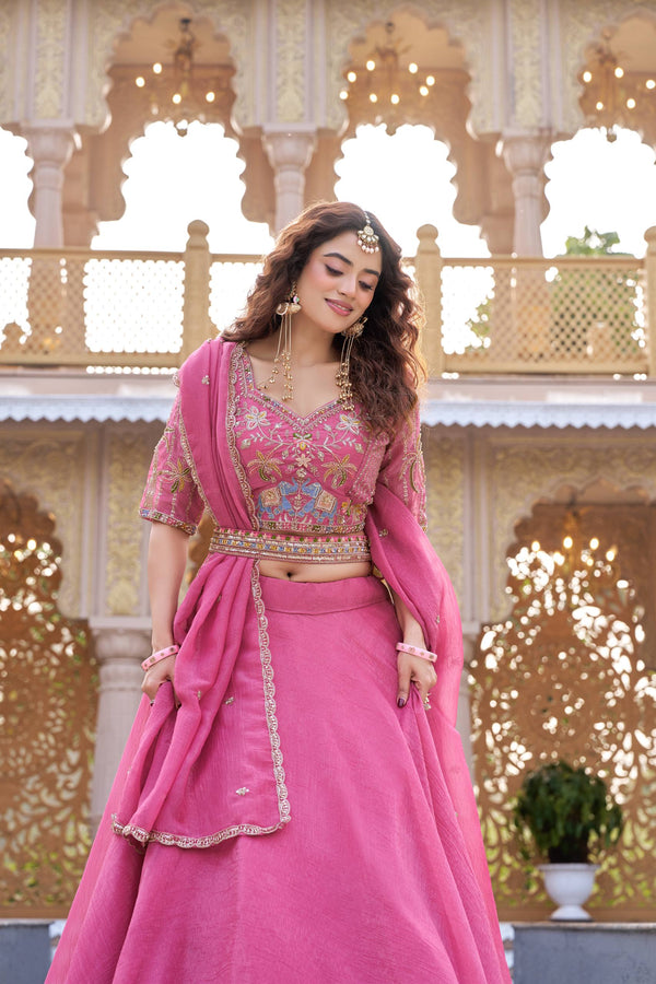 Crunchy Lehenga Choli with Heavy Embroidery & Dupatta