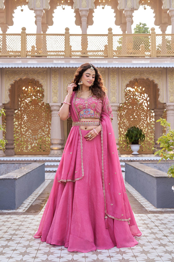 Crunchy Lehenga Choli with Heavy Embroidery & Dupatta