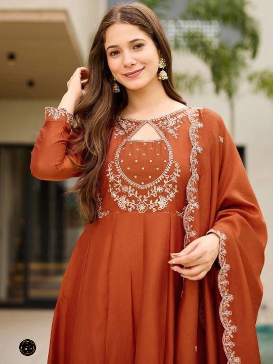 Silk Embroidery Kurti Pant Dupatta Set