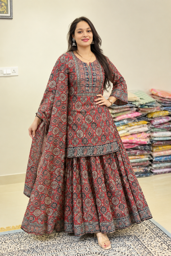 Simran Ajrakh Printed Mul Mul Cotton Gopi Dress