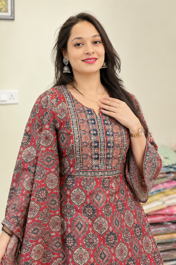Simran Ajrakh Printed Mul Mul Cotton Gopi Dress
