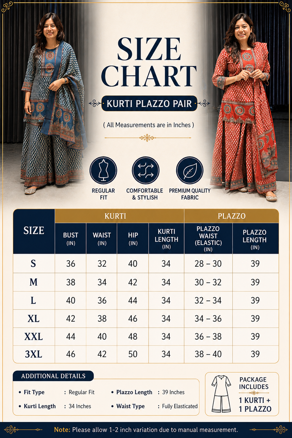 Komal Cotton Short Kurta Palazzo Pant Set