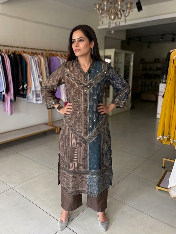 Padma Ajrakh Printed Kurti Palazzo Set
