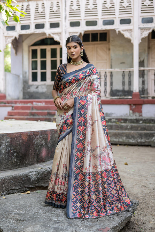 Isha Tussar Silk and Patola Print Saree