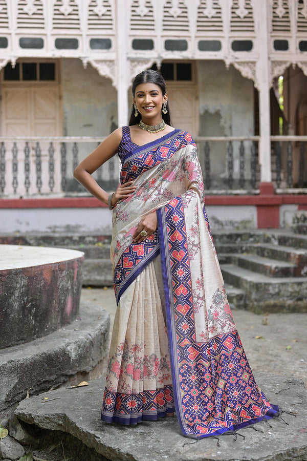Isha Tussar Silk and Patola Print Saree