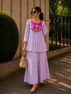 Elegant Lavender Kurta Set with Magenta Embroidered Yoke
