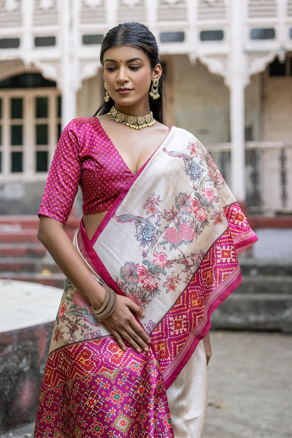 Isha Tussar Silk and Patola Print Saree