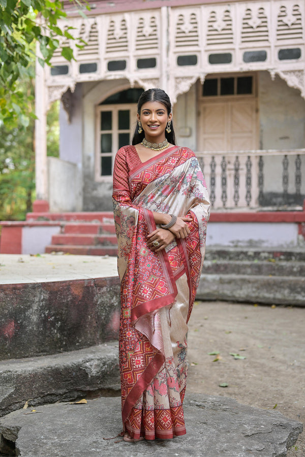 Isha Tussar Silk and Patola Print Saree