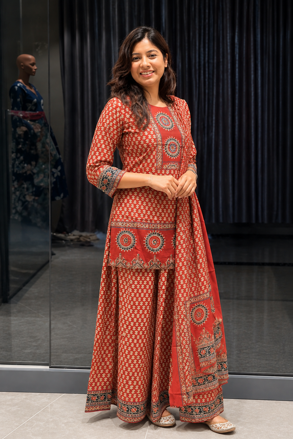 Komal Cotton Short Kurta Palazzo Pant Set