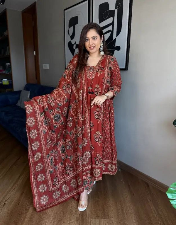 Ajarakh Buta Anarkali Suit Set