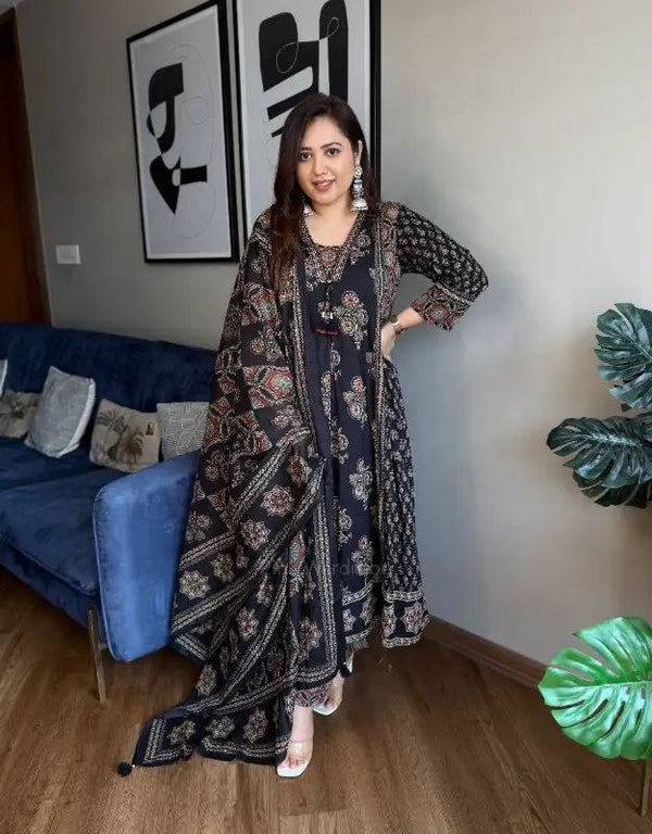Ajarakh Buta Anarkali Suit Set