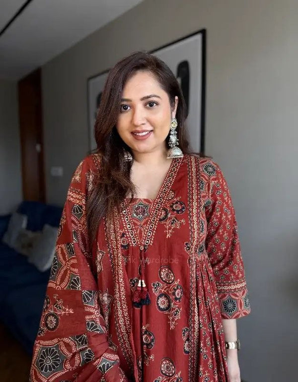 Ajarakh Buta Anarkali Suit Set