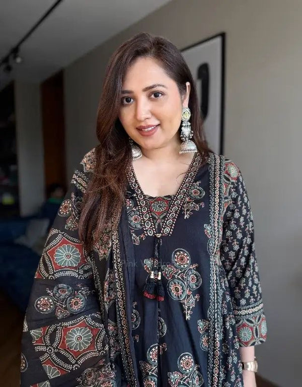 Ajarakh Buta Anarkali Suit Set