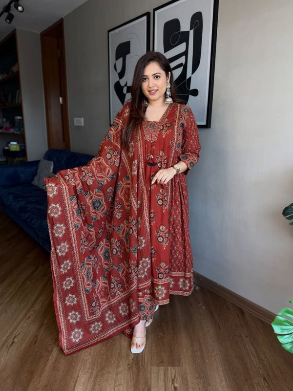 Ajarakh Buta Anarkali Suit Set