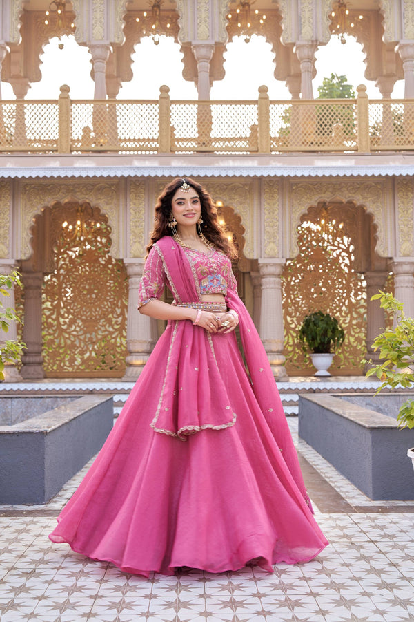 Crunchy Lehenga Choli with Heavy Embroidery & Dupatta