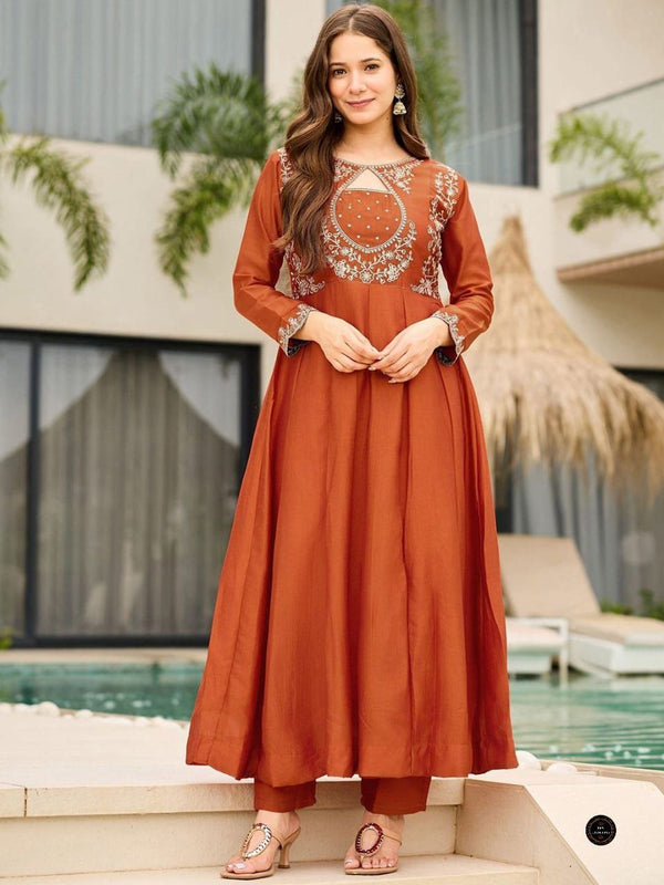 Silk Embroidery Kurti Pant Dupatta Set