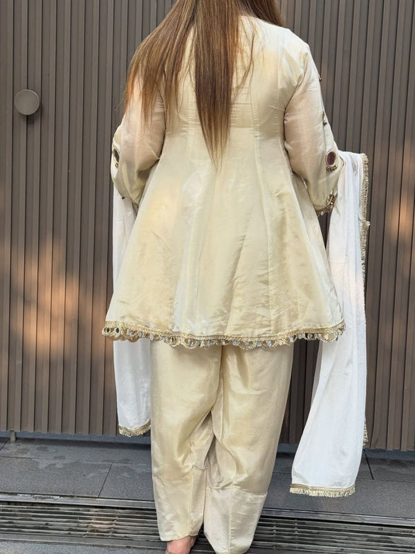 Anarkali Style Kurta Set with Mirror Work