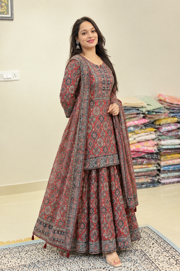 Simran Ajrakh Printed Mul Mul Cotton Gopi Dress