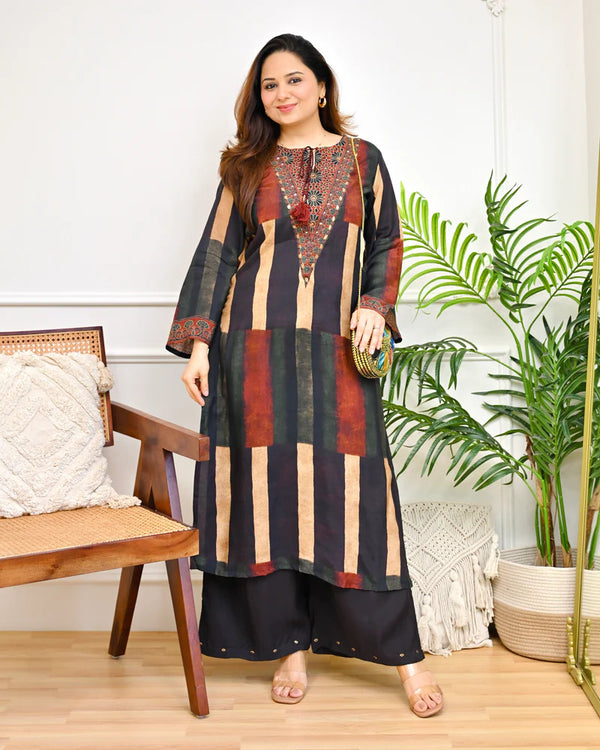 Mahira Mocha Stripes Bohemian Kurta Set