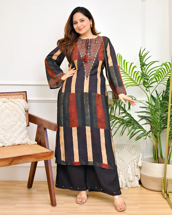 Mahira Mocha Stripes Bohemian Kurta Set