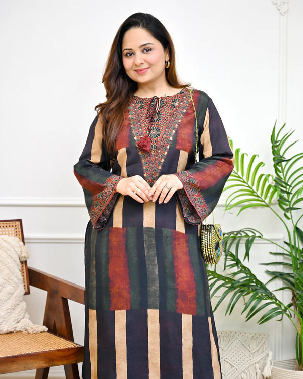 Mahira Mocha Stripes Bohemian Kurta Set