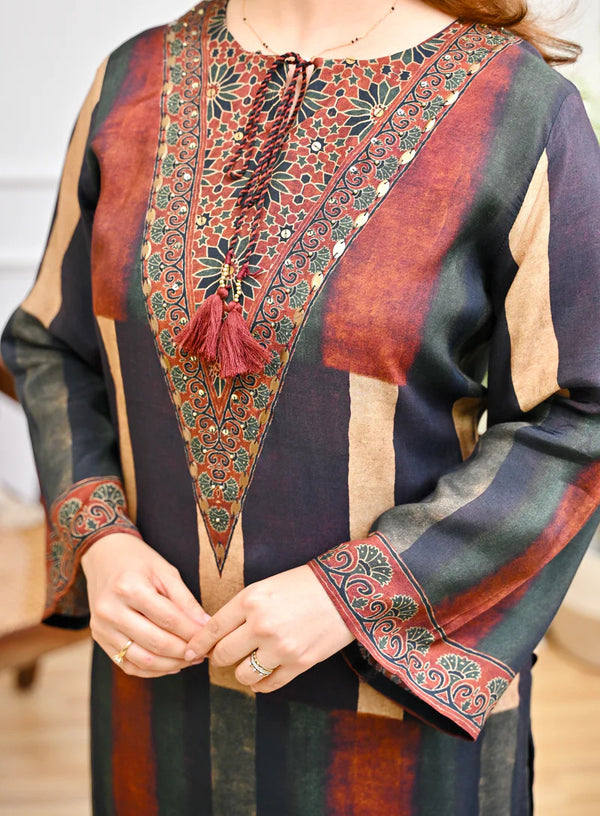 Mahira Mocha Stripes Bohemian Kurta Set