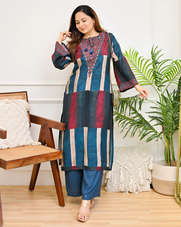 Mahira Mocha Stripes Bohemian Kurta Set