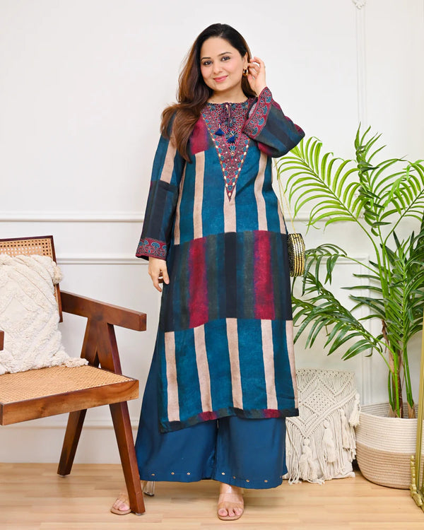 Mahira Mocha Stripes Bohemian Kurta Set