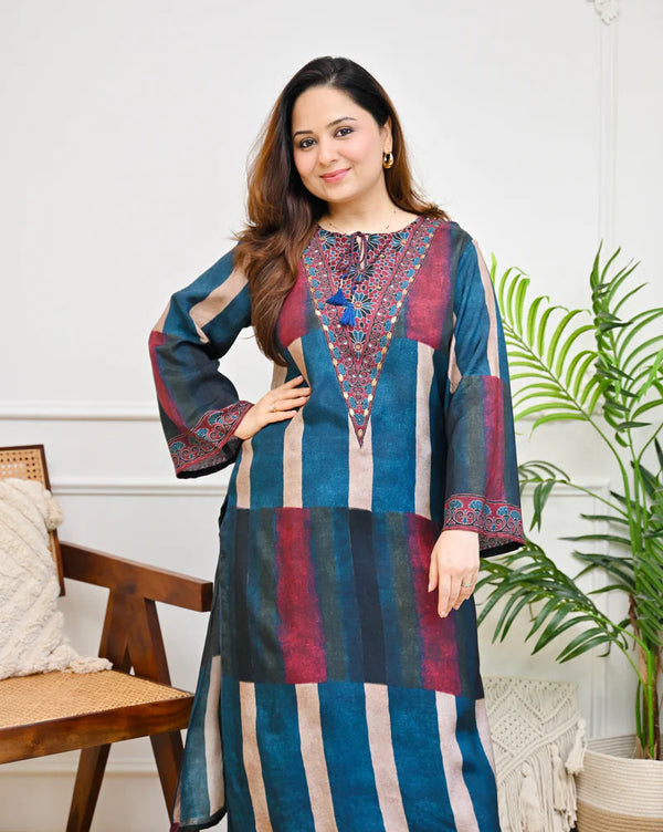 Mahira Mocha Stripes Bohemian Kurta Set