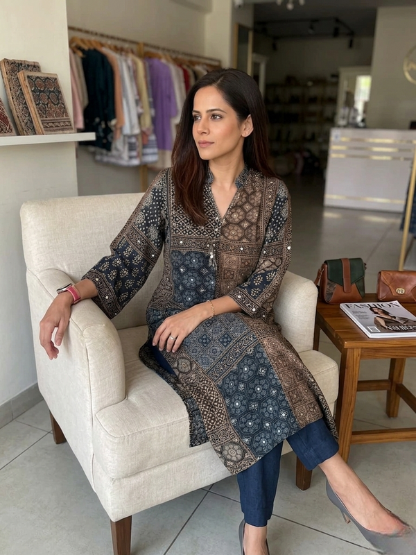 Meera Ajrakh Printed Kurti Palazzo Set