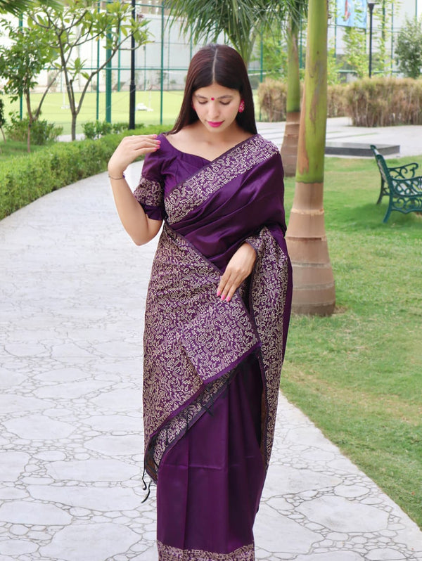 Kalamkari Weaving Banglori Raw Silk Saree