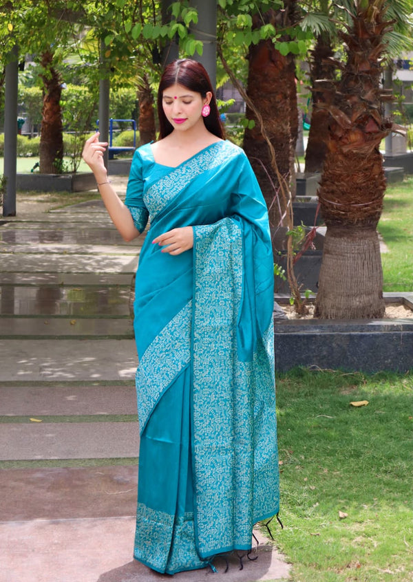 Kalamkari Weaving Banglori Raw Silk Saree