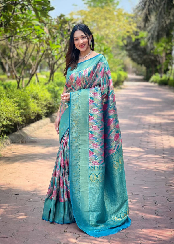 Tana Kanchipattu Silk Saree With Contrast Weaving Border Design.