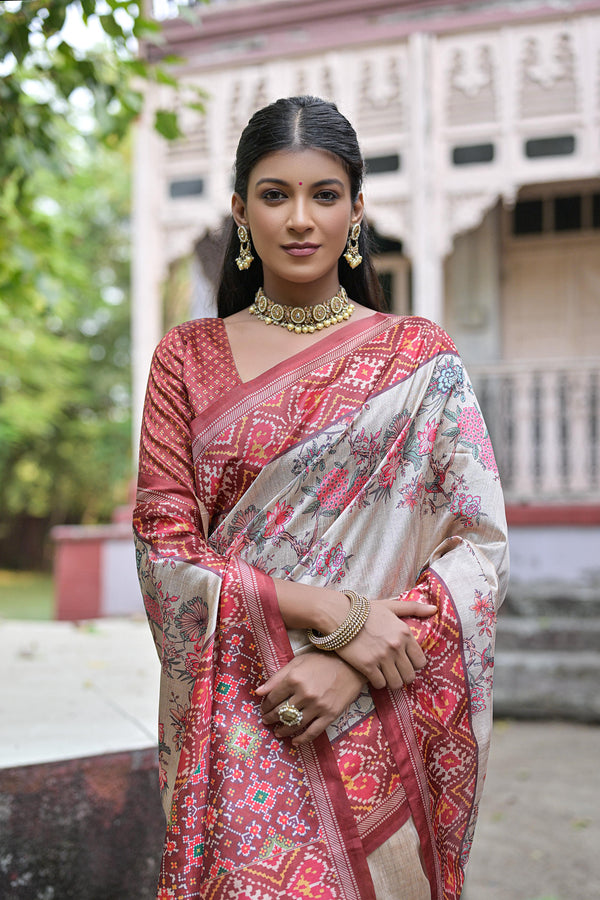Isha Tussar Silk and Patola Print Saree