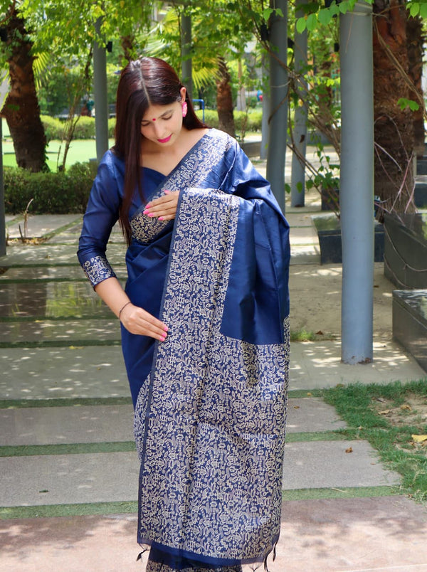 Kalamkari Weaving Banglori Raw Silk Saree