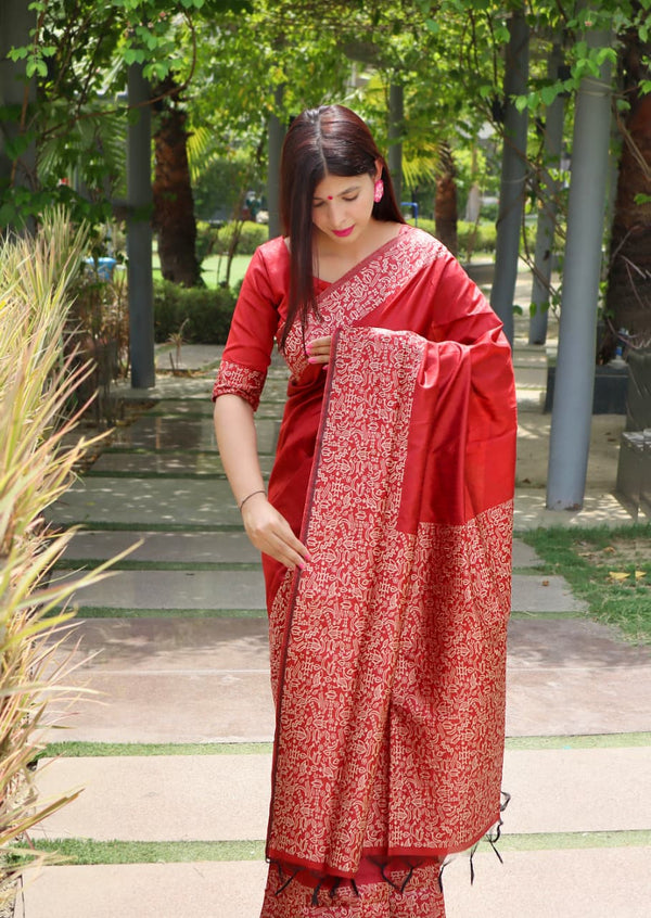 Kalamkari Weaving Banglori Raw Silk Saree