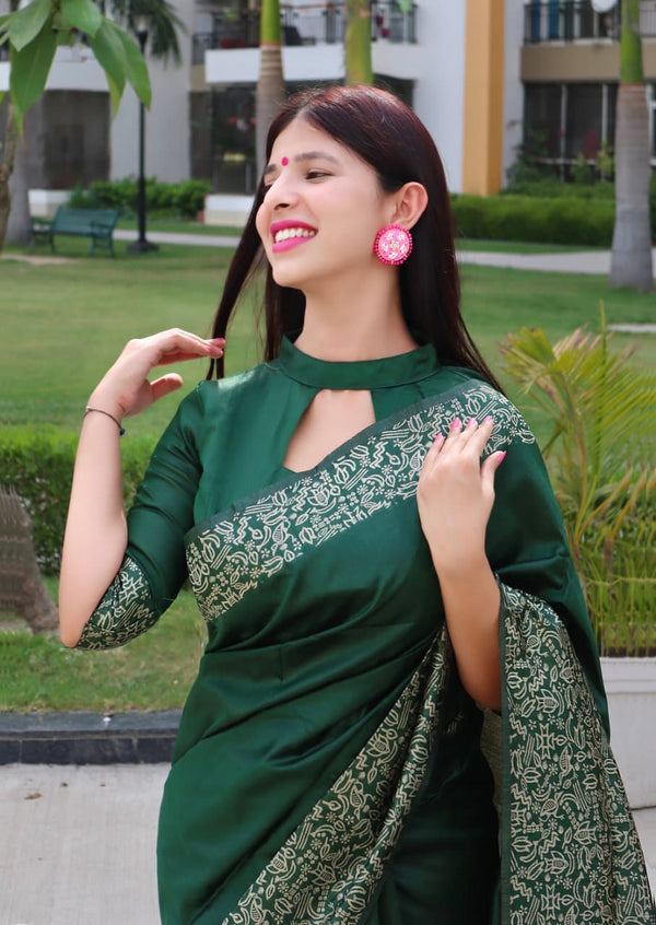 Kalamkari Weaving Banglori Raw Silk Saree