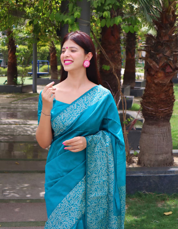 Kalamkari Weaving Banglori Raw Silk Saree