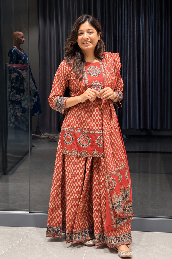 Komal Cotton Short Kurta Palazzo Pant Set