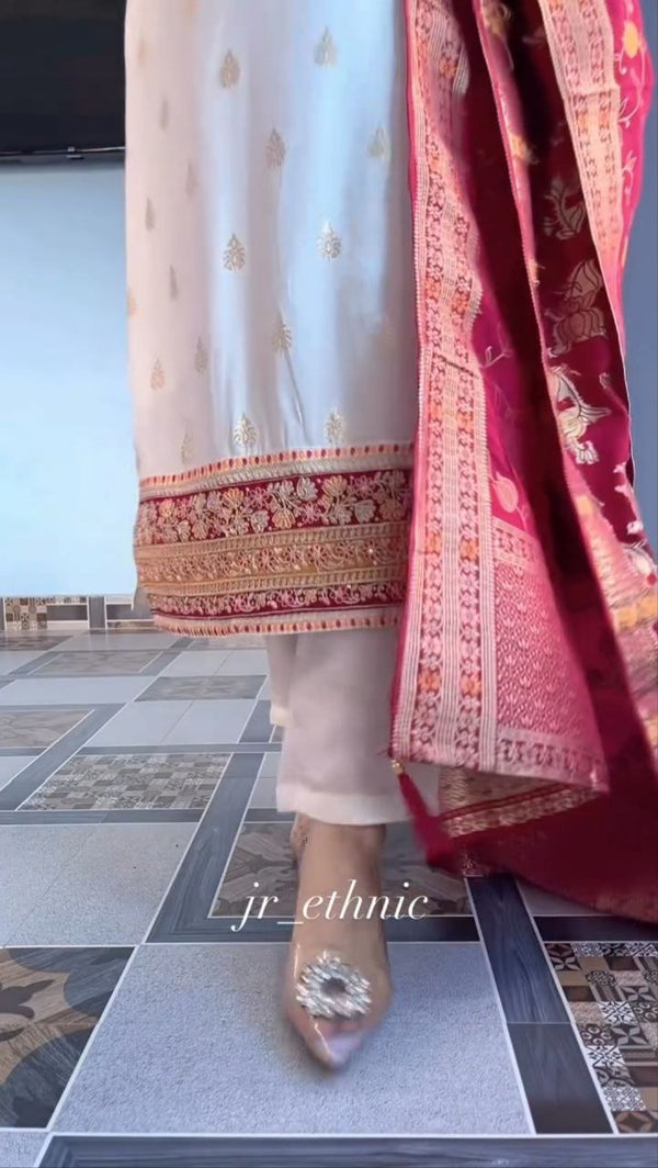 Elegant White Festive 3-Piece Suit Set