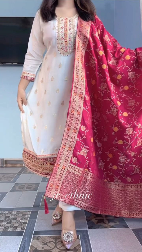 Elegant White Festive 3-Piece Suit Set